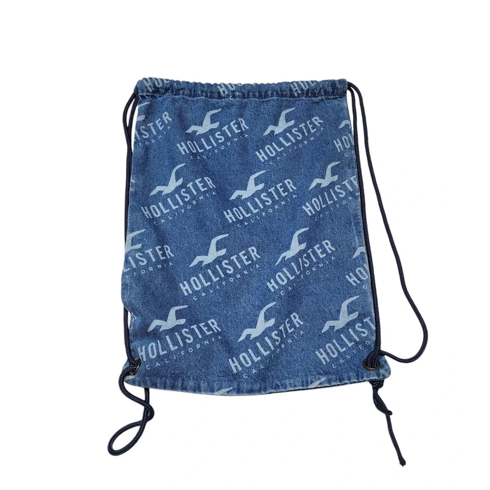 Hollister Denim‎ Drawstring Backpack Gym Bag Travel Casual Blue